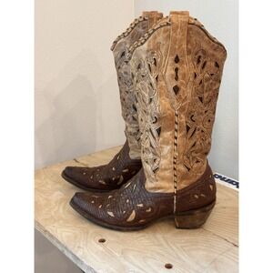 Corral Vintage Boots Brown Leather Antique Saddle Brushed Women‎ Size 8 M A1947